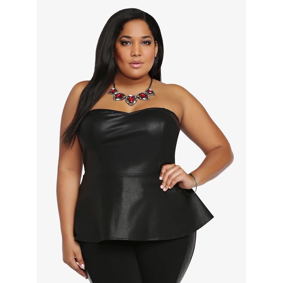torrid | Tops | Torrid Faux Leather Peplum Bandeau Top Strapless Black Plus  Size 3x | Poshmark